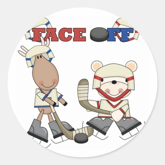 Moose en Beer Hockey Gezicht Off Tshirts en gesche Ronde Sticker (Voorkant)