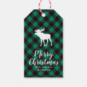 Moose en Buffalo Groen Plaid Patroon Kerstmis Cadeaulabel (Voorkant)