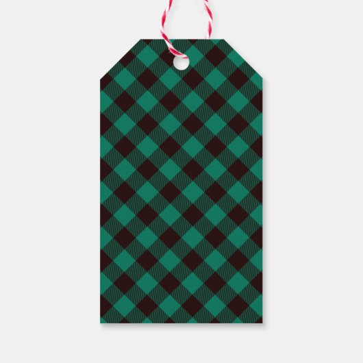 Moose en Buffalo Groen Plaid Patroon Kerstmis Cadeaulabel (Achterkant)