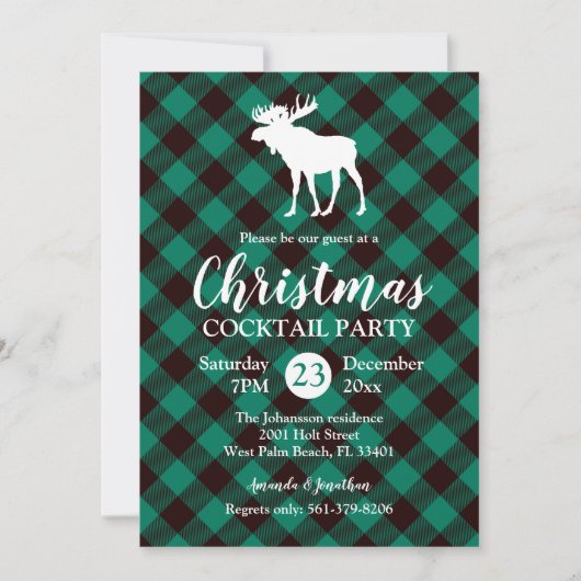 Moose en Buffalo Groen Plaid Patroon Kerstmis Kaart (Voorkant)