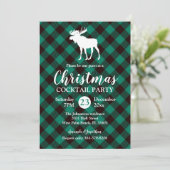 Moose en Buffalo Groen Plaid Patroon Kerstmis Kaart (Staand voorkant)