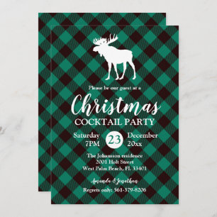Moose en Buffalo Groen Plaid Patroon Kerstmis Kaart
