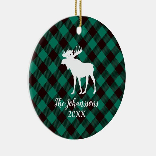 Moose en Buffalo Groen Plaid Patroon Kerstmis Keramisch Ornament (Rechts)