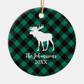 Moose en Buffalo Groen Plaid Patroon Kerstmis Keramisch Ornament (Voorkant)