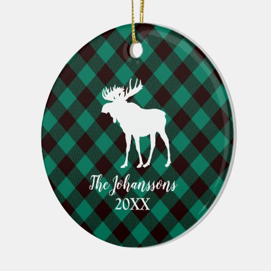 Moose en Buffalo Groen Plaid Patroon Kerstmis Keramisch Ornament (Links)