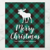 Moose en Buffalo Groen Plaid Patroon Kerstmis Wijn Etiket (Enkel label)