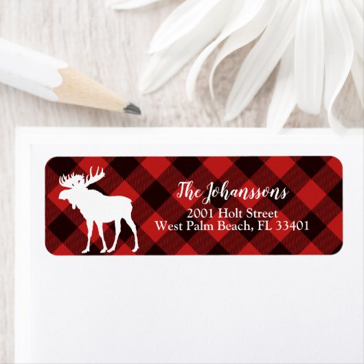 Moose en Buffalo Red en Black Plays Kerstmis Etiket (Insitu)