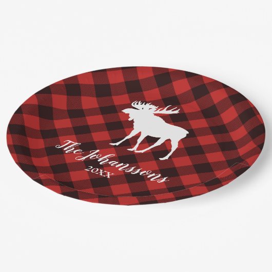 Moose en Buffalo Red en Black Plays Kerstmis Papieren Bordje (Gekanteld)