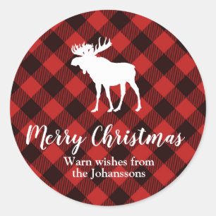 Moose en Buffalo Red en Black Plays Kerstmis Ronde Sticker