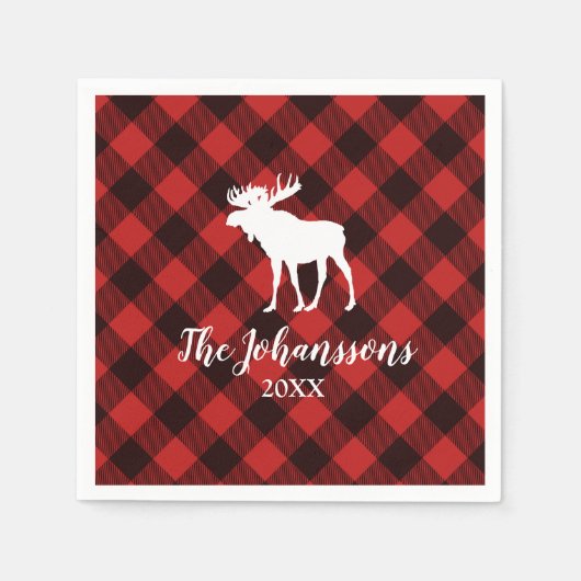 Moose en Buffalo Red en Black Plays Kerstmis Servetten (Voorkant)