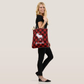 Moose en Buffalo Red Plaid Patroon Kerstmis Tote Bag (Op model)