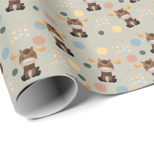 Moose en Mobiel baby shower inpakpapier (Rol Hoek)
