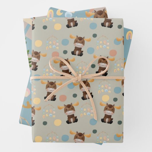 Moose en Mobiel baby shower inpakpapier vellen (In situ)