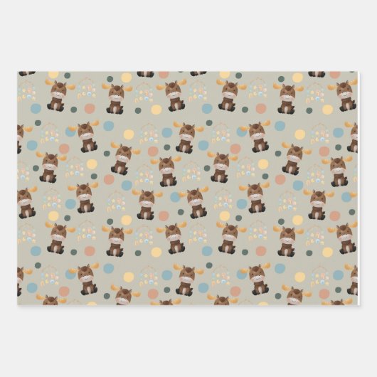 Moose en Mobiel baby shower inpakpapier vellen (Voorkant)