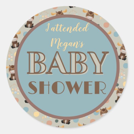 Moose en Mobiel baby shower stickers (Voorkant)