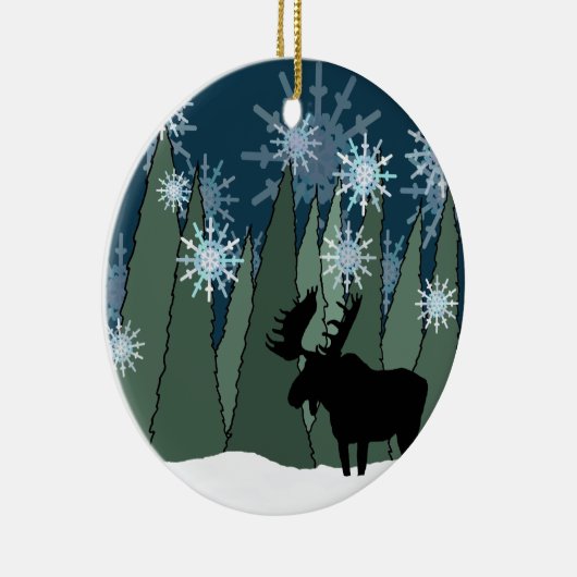 Moose en Snowflake Forest Keramisch Ornament (Rechts)