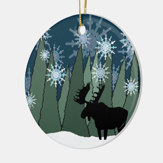 Moose en Snowflake Forest Keramisch Ornament (Links)
