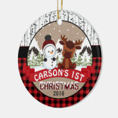 Moose en Snowman Kind 1 Kerstmis op maat Keramisch Ornament (Links)