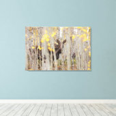 Moose Familie in de Aspens Canvas Art Afdruk (Insitu (Houten vloer))