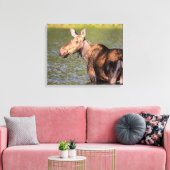 Moose Feeding in Glacier National Park, Montana Canvas Afdruk (Insitu (Woonkamer))