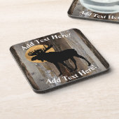 Moose Full Moon Rustic Barn Board Rustic Wood Bier Onderzetter (Linkerzijde)