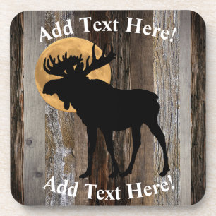 Moose Full Moon Rustic Barn Board Rustic Wood Bier Onderzetter