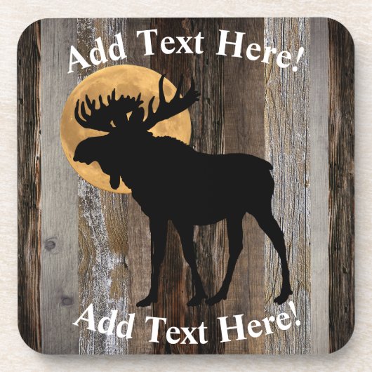 Moose Full Moon Rustic Barn Board Rustic Wood Bier Onderzetter (Voorkant)