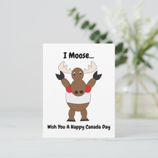 Moose Funny Canada Day Rood Wit Personaliseren Briefkaart (Staand voorkant)