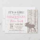 Moose Girl Baby shower Invitation Rustic Woodland Kaart (Voorkant)