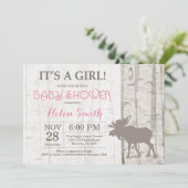 Moose Girl Baby shower Invitation Rustic Woodland Kaart (Staand voorkant)