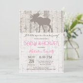 Moose Girl Baby shower Invitation Rustic Woodland Kaart (Staand voorkant)