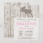 Moose Girl Baby shower Invitation Rustic Woodland Kaart (Voorkant / Achterkant)