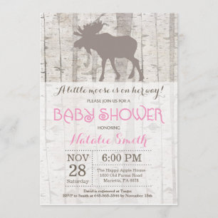 Moose Girl Baby shower Invitation Rustic Woodland Kaart