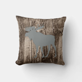 Moose (grijs) Wildlife op Rustic Wood Cabin Kussen