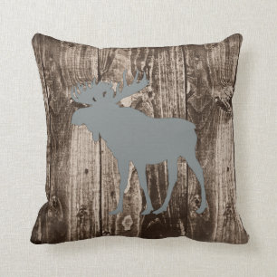 Moose (grijs) Wildlife op Rustic Wood Cabin Kussen