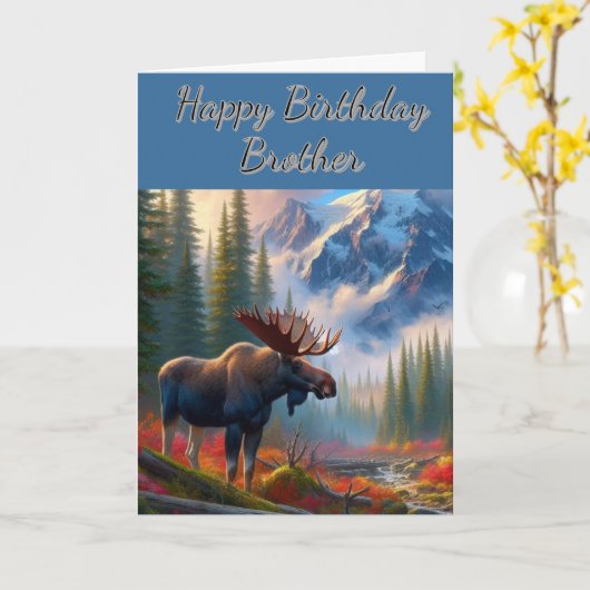 Moose Happy Birthday Brother Kaart (Gele Bloem)