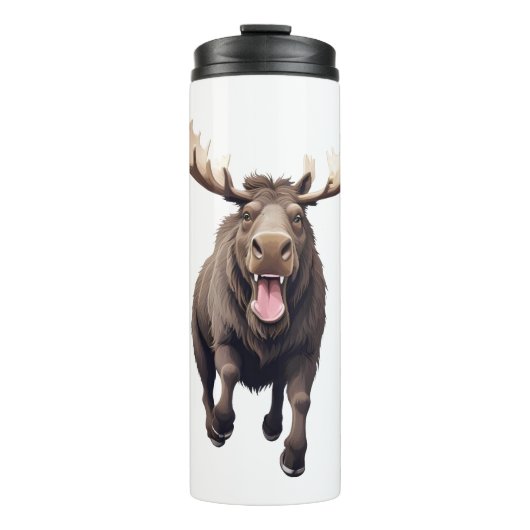 Moose Happy speelse plezier springen in het bos va Thermosbeker (Voorkant)