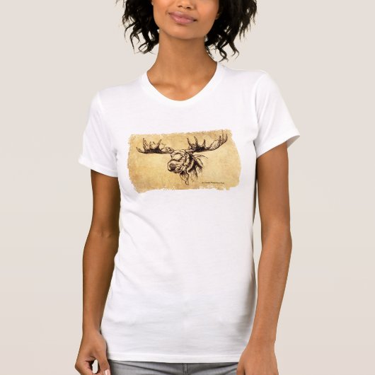 Moose Head Drawing Sepia T-shirt (Voorkant)