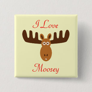 Moose Head_I Love Moosey Vierkante Button 5,1 Cm
