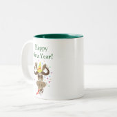 Moose Head_Merry Kiss Moose_Happy Gnu Year! Tweekleurige Koffiemok (Voorkant links)