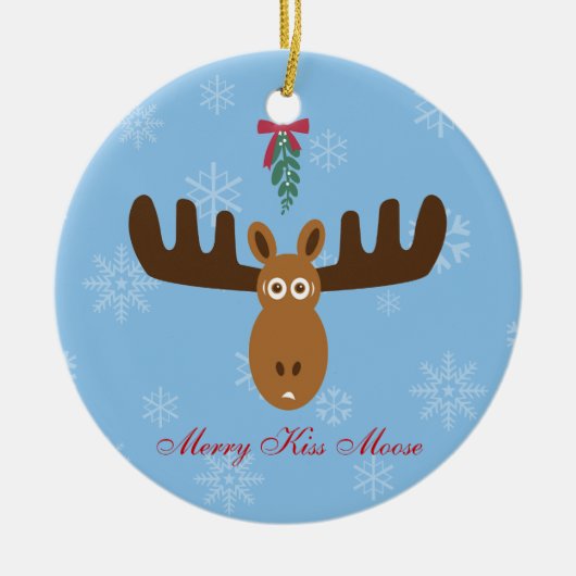 Moose Head_Merry Kissmoose_Happy Gnu Year! Keramisch Ornament (Voorkant)