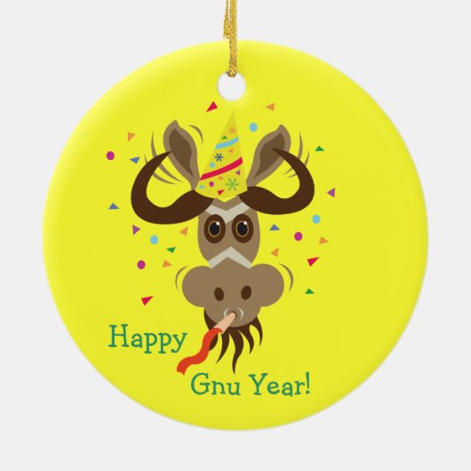 Moose Head_Merry Kissmoose_Happy Gnu Year! Keramisch Ornament (Achterkant)