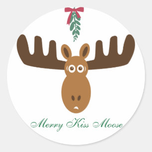 Moose Head_Mooseltoe_Merry Kiss Moose Ronde Sticker