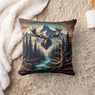 Moose Head Mount met uitzicht op Mountain Stream Kussen