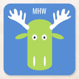 Moose Head Pop Art aangepast monogram papier onder Kartonnen Onderzetters