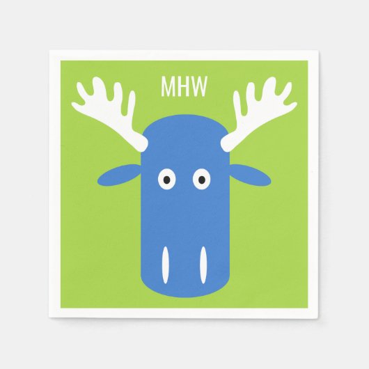 Moose Head Pop Art aangepaste monogram servetten (Voorkant)