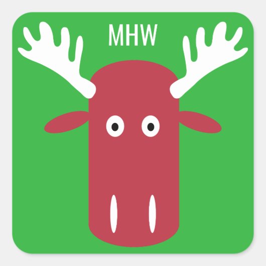 Moose Head Pop Art aangepaste monogram stickers (Voorkant)