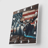 Moose Head tegen Amerikaanse vlag en bergen Vierkante Klok (Hoek)