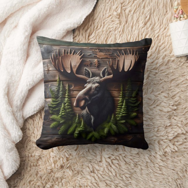 Moose Head Wall Mount met dennenblad Kussen (Deken)