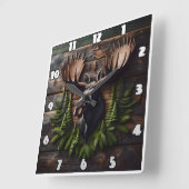 Moose Head Wall Mount met dennenblad Vierkante Klok (Hoek)
